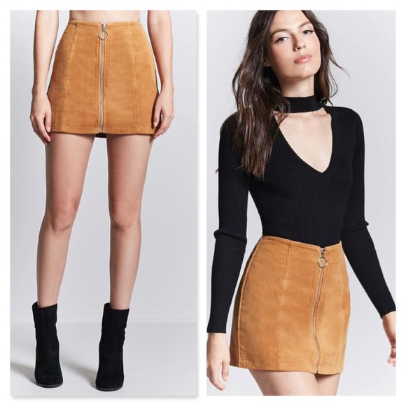 Forever 21 Dresses & Skirts - Corduroy Camel Zip Up Mini Skirt High Waist